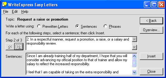 step-by-step guides and sample sentences for each writing step